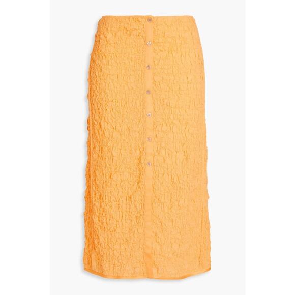 ACNE STUDIOS Idella Shirred Stretch Cotton Midi Skirt - 10 Us / 40 Eu Apricot - Picture 2 of 4